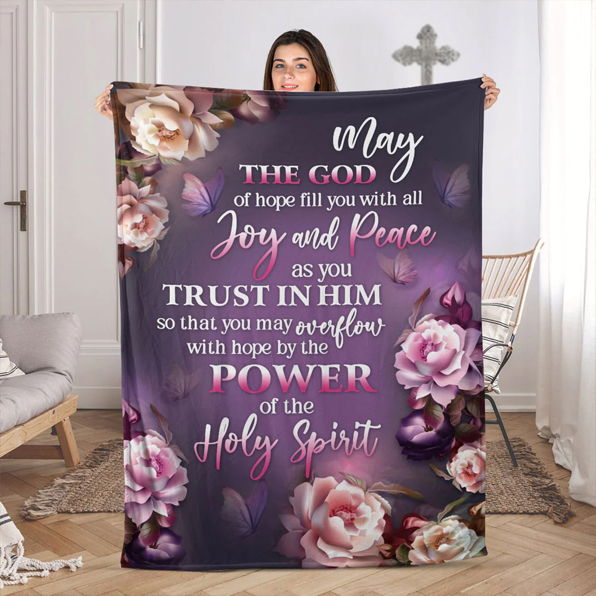 Christianart Blanket, God Of Hope Fill You With All Joy And Peace, Christian Blanket, Bible Verse Blanket, Christmas Gift, CABBK03111223. - Christian Art Bag