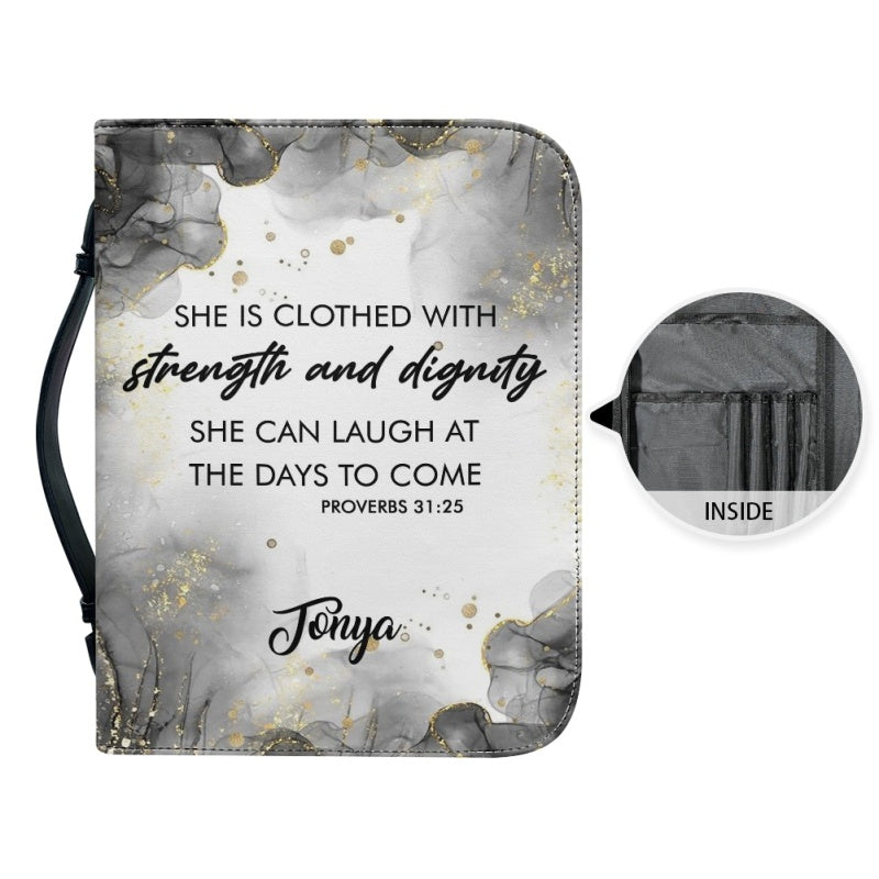 Christianartbag Bible Cover, She Is Clothed With Strength and Dignity Proverbs 31:25 Her Bible Cover, Personalized Bible Cover, Flower Bible Cover, Christian Gifts, CAB04201123. - Christian Art Bag