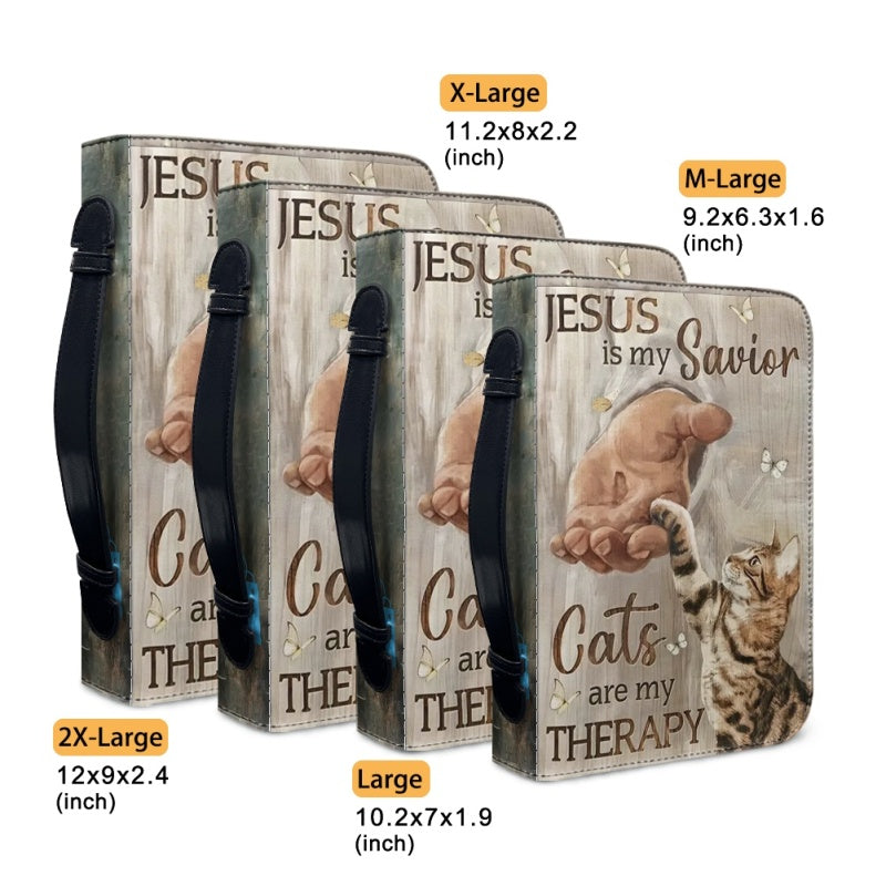 Christianartbag Bible Cover, Jesus Is My Savior Cats Are My Therapy Bible Cover, Personalized Bible Cover, Bible Cover Christ and Cats, Christian Gifts, CAB07151023. - Christian Art Bag