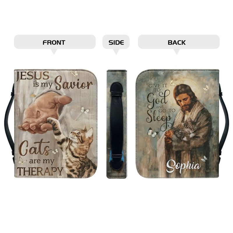 Christianartbag Bible Cover, Jesus Is My Savior Cats Are My Therapy Bible Cover, Personalized Bible Cover, Bible Cover Christ and Cats, Christian Gifts, CAB07151023. - Christian Art Bag