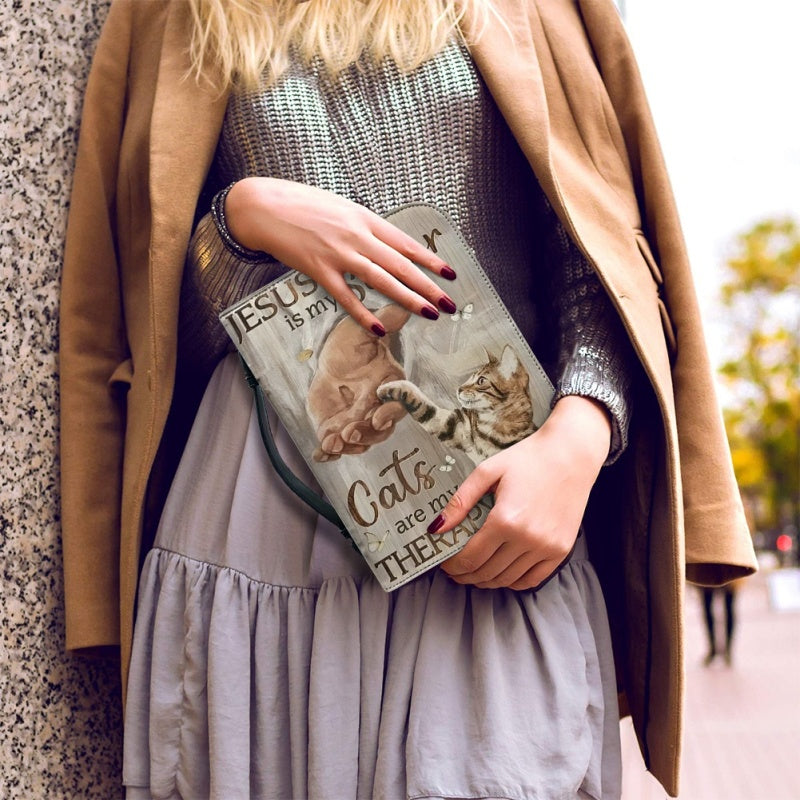 Christianartbag Bible Cover, Jesus Is My Savior Cats Are My Therapy Bible Cover, Personalized Bible Cover, Bible Cover Christ and Cats, Christian Gifts, CAB07151023. - Christian Art Bag