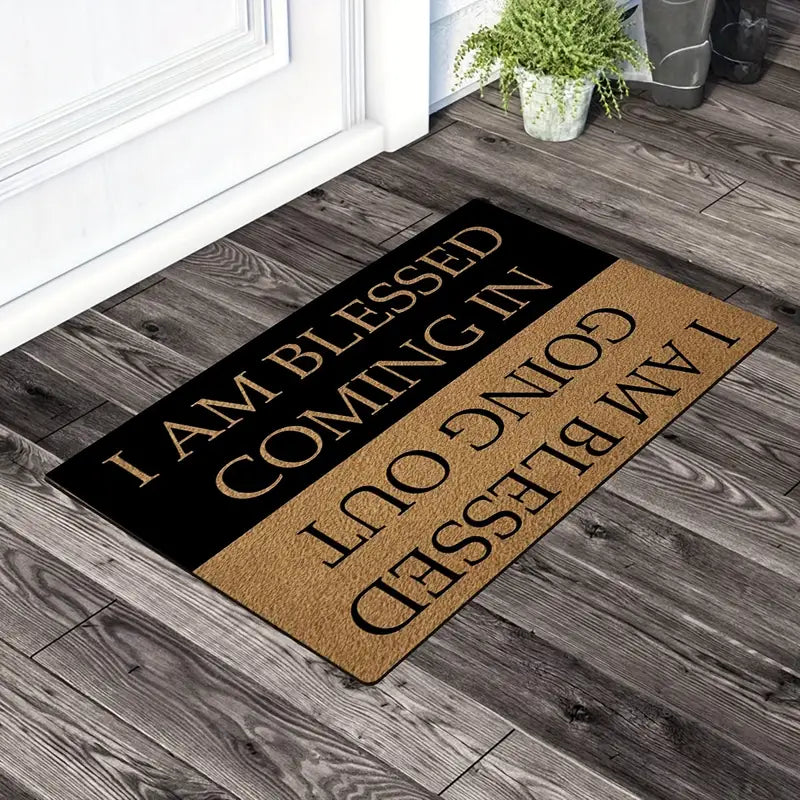 Christianartbag Door Mats, 1pc Funny Welcome Doormats, Indoor Entrance Mat, I AM Blessed Coming In And Going Out Doormat With Rubber Backing, House Warming Gift Mats Home Decor, CABDM06170923. - Christian Art Bag