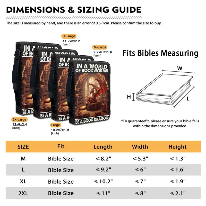 CHRISTIANARTBAG Bible Covers - In A World Of Bookworms Be A Book Dragon - Personalized Book Cover - CABBBCV01030524.