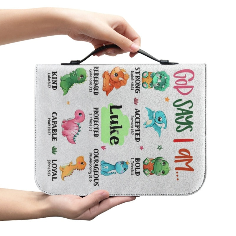Christianartbag Bible Cover, God Says I Am Bible Cover, Personalized Bible Cover, Cute Dinosaur Bible Cover, Bible Cover For Kids, Christian Gifts, CAB03281123. - Christian Art Bag