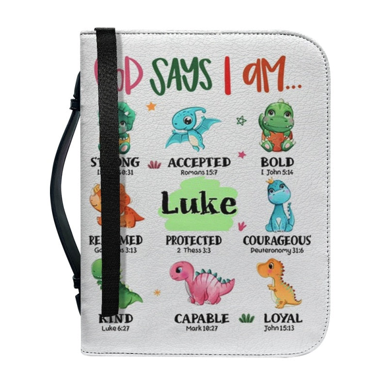 Christianartbag Bible Cover, God Says I Am Bible Cover, Personalized Bible Cover, Cute Dinosaur Bible Cover, Bible Cover For Kids, Christian Gifts, CAB03281123. - Christian Art Bag