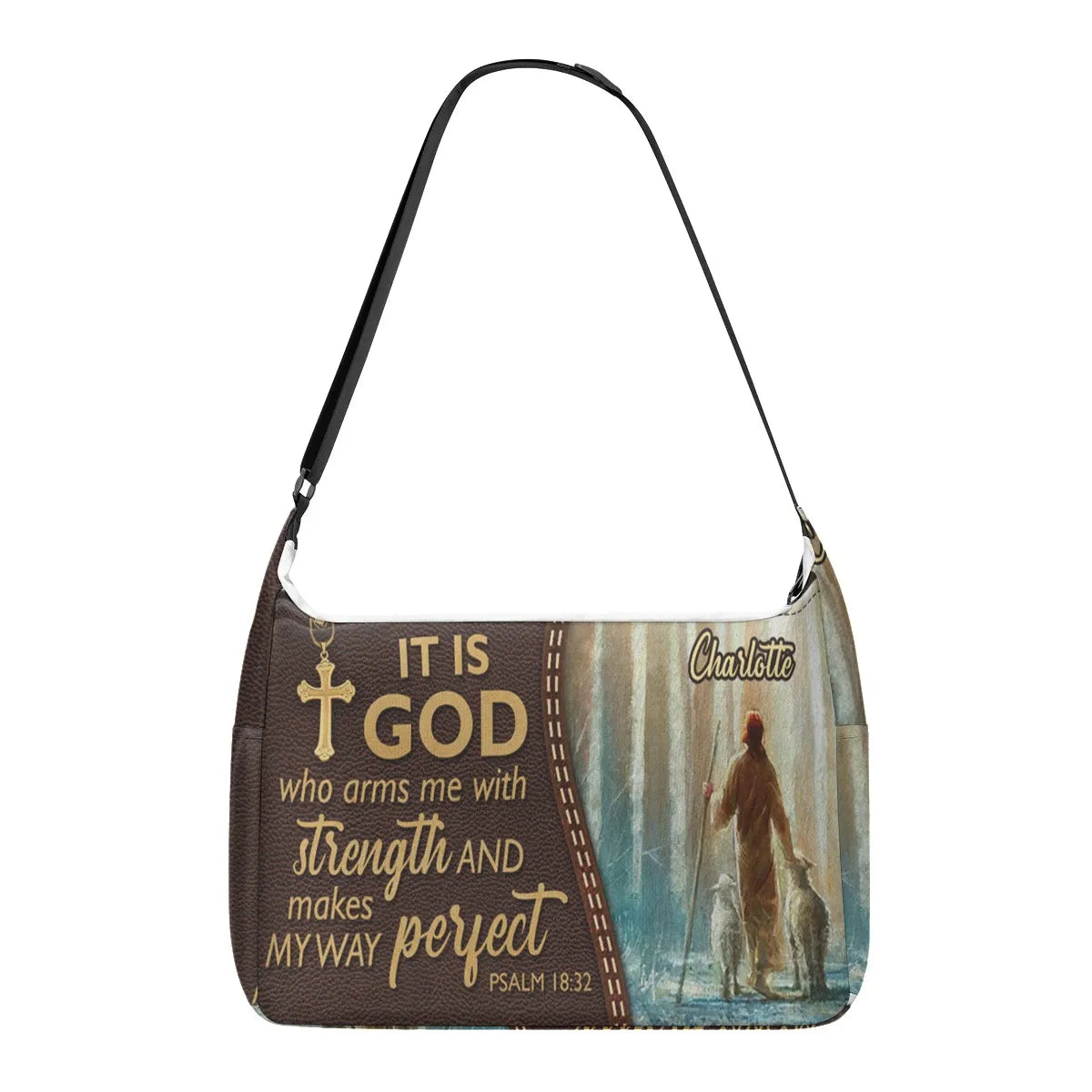 HPSP Checkbook Cover, PU Card Bag, Personalized Christian Large Leather Tote Bag, It Is God Who Arms - Christian Art Bag