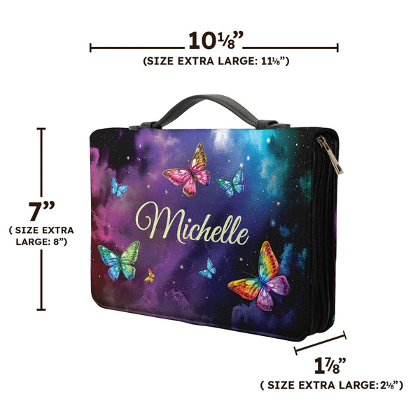Christianart Bible Cover, Be Still And Know That I Am God Colorful Butterfly Psalm 46 10, Personalized Bible Cover. - Christian Art Bag