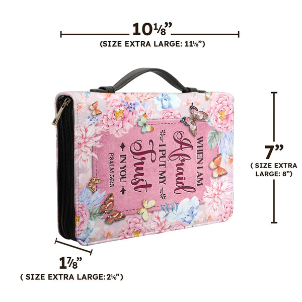 Christianart Bible Cover, When I Am Afraid I Put My Trust In You Psalm 56 3 Butterfly Flower, Personalized Bible Cover. - Christian Art Bag