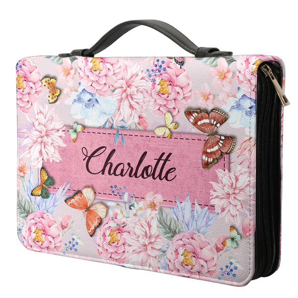 Christianart Bible Cover, When I Am Afraid I Put My Trust In You Psalm 56 3 Butterfly Flower, Personalized Bible Cover. - Christian Art Bag