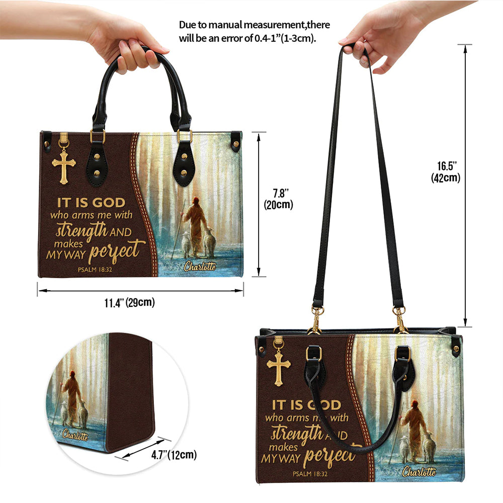 HPSP Checkbook Cover, PU Card Bag, Personalized Christian Large Leather Tote Bag, It Is God Who Arms - Christian Art Bag