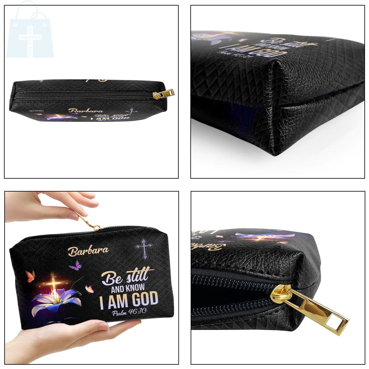 Christianartbag Makeup Cosmetic Bag, Be Still And Know That I Am God, Christmas Gift, Personalized Leather Cosmetic Bag. - Christian Art Bag