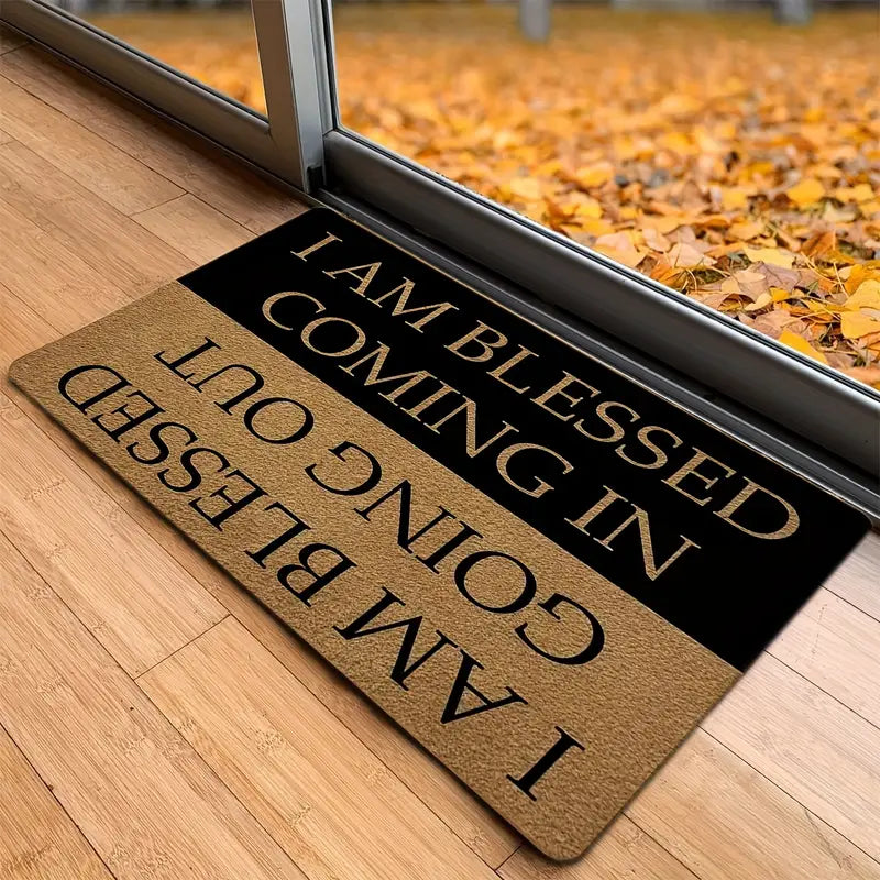 Christianartbag Door Mats, 1pc Funny Welcome Doormats, Indoor Entrance Mat, I AM Blessed Coming In And Going Out Doormat With Rubber Backing, House Warming Gift Mats Home Decor, CABDM06170923. - Christian Art Bag