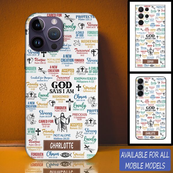 Christianartbag Phone Case, God Say I Am Sticker Phone Case, Personalized Phone Case, Christian Phone Case, Jesus Phone Case, Bible Verse Phone Case, CABPC01280723 - Christian Art Bag