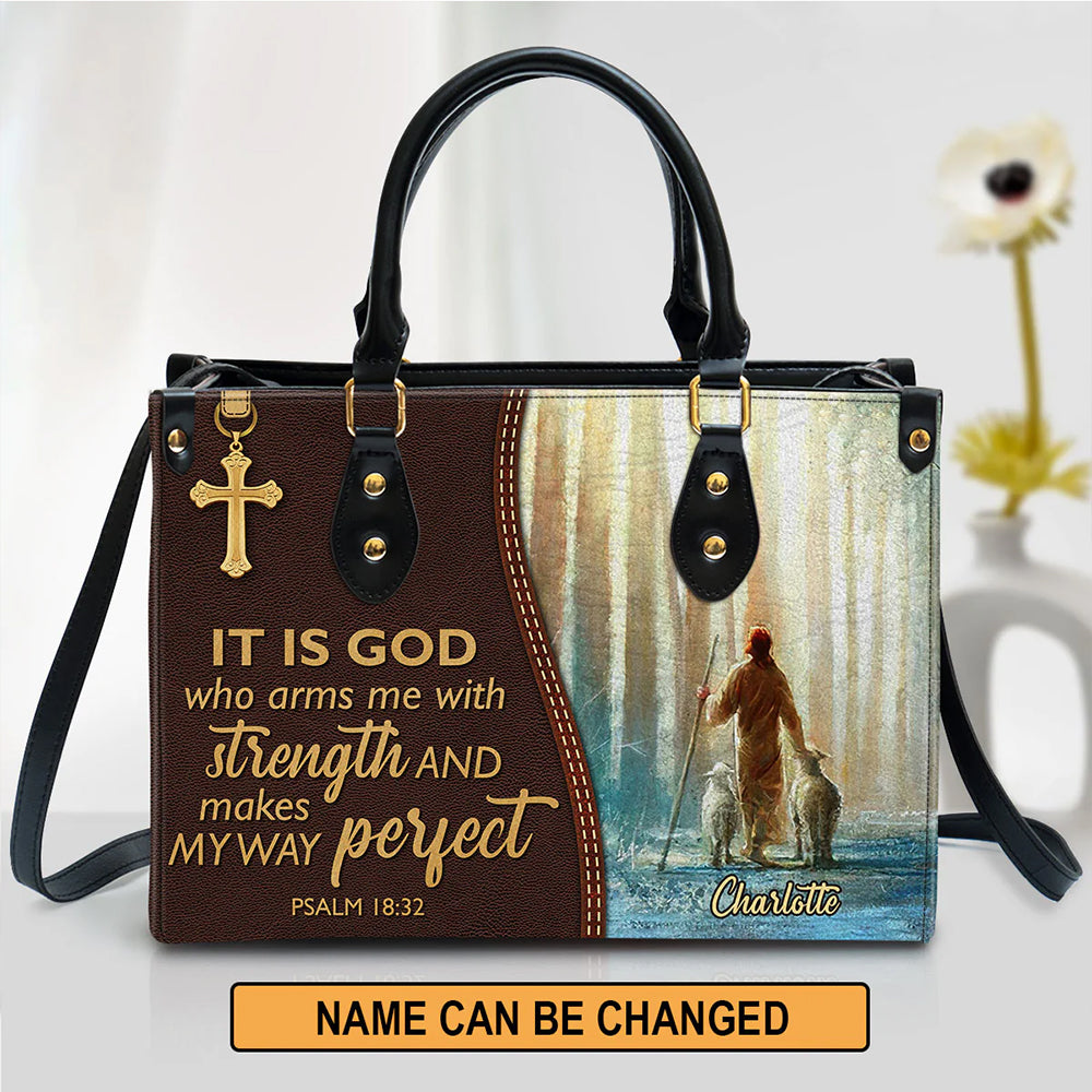 HPSP Checkbook Cover, PU Card Bag, Personalized Christian Large Leather Tote Bag, It Is God Who Arms - Christian Art Bag