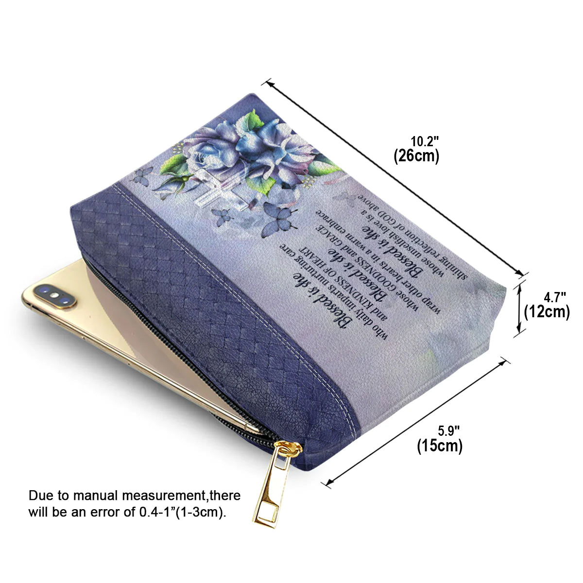 Christianartbag Makeup Cosmetic Bag, Blessed Is She Who Daily Imparts Nurturing Care And Kindness Of Heart, Christmas Gift, Personalized Leather Cosmetic Bag. - Christian Art Bag