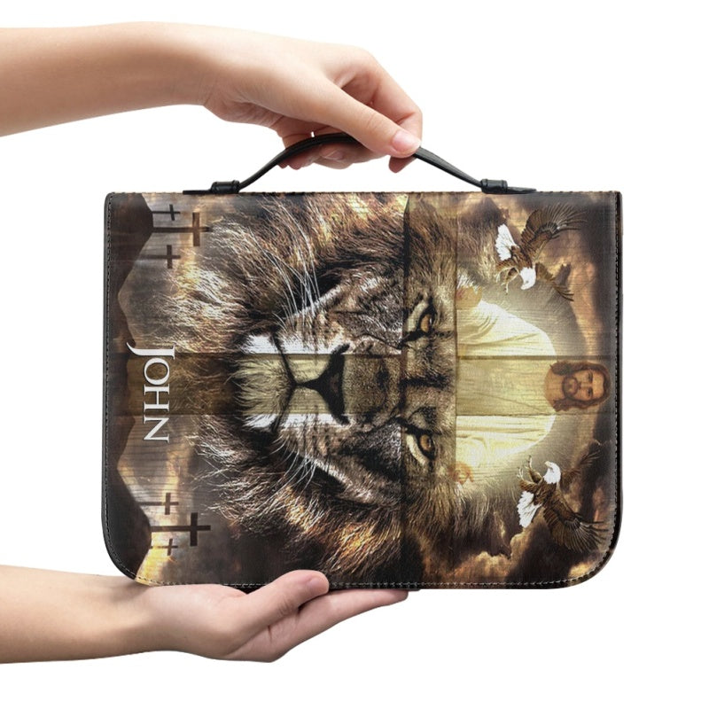 Christianartbag Bible Cover, Divine Guardian Bible Cover with Lion and Savior Imagery - Personalized Name Option, CAB02022324.