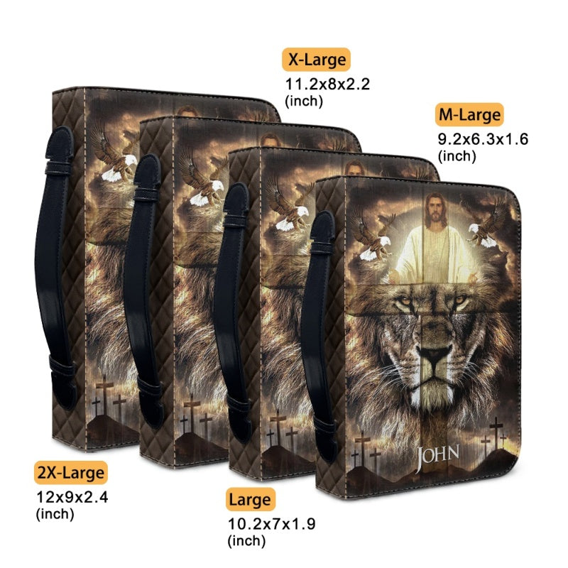 Christianartbag Bible Cover, Divine Guardian Bible Cover with Lion and Savior Imagery - Personalized Name Option, CAB02022324.