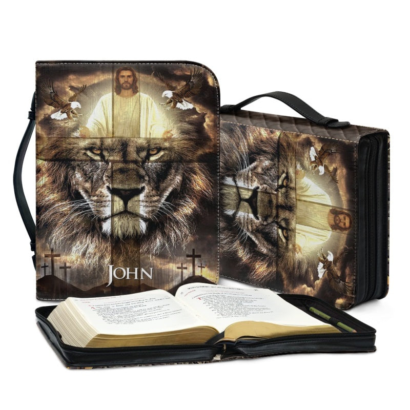 Christianartbag Bible Cover, Divine Guardian Bible Cover with Lion and Savior Imagery - Personalized Name Option, CAB02022324.