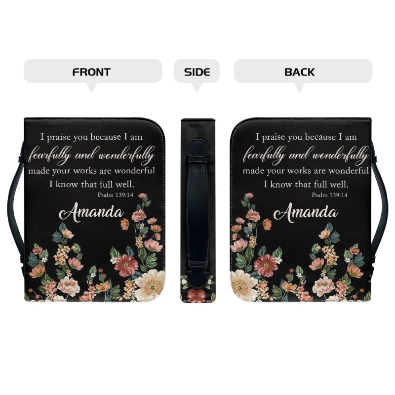 Christianartbag Bible Cover, I Praise You I Am Fearfully and Wonderfully Psalm 139:14 Her Bible Cover, Personalized Bible Cover, Flower Bible Cover, Christian Gifts, CAB02201123. - Christian Art Bag