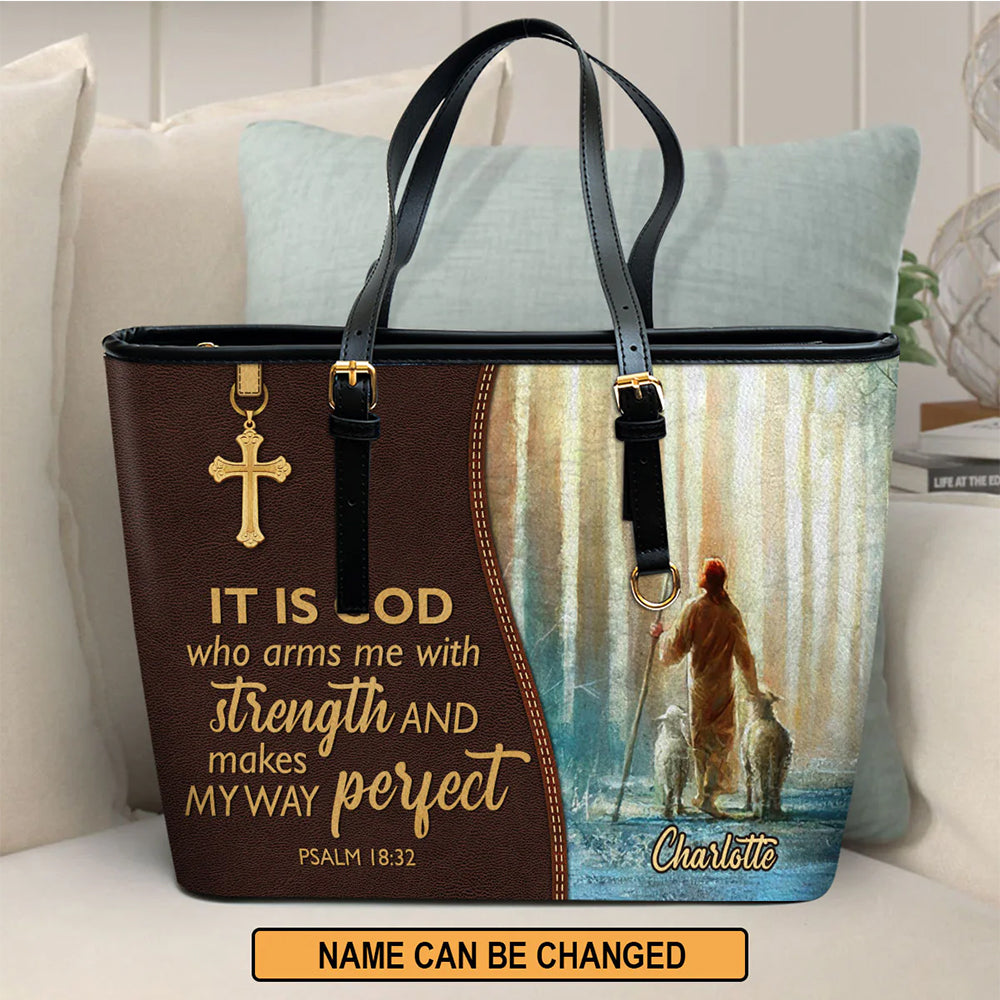HPSP Checkbook Cover, PU Card Bag, Personalized Christian Large Leather Tote Bag, It Is God Who Arms - Christian Art Bag