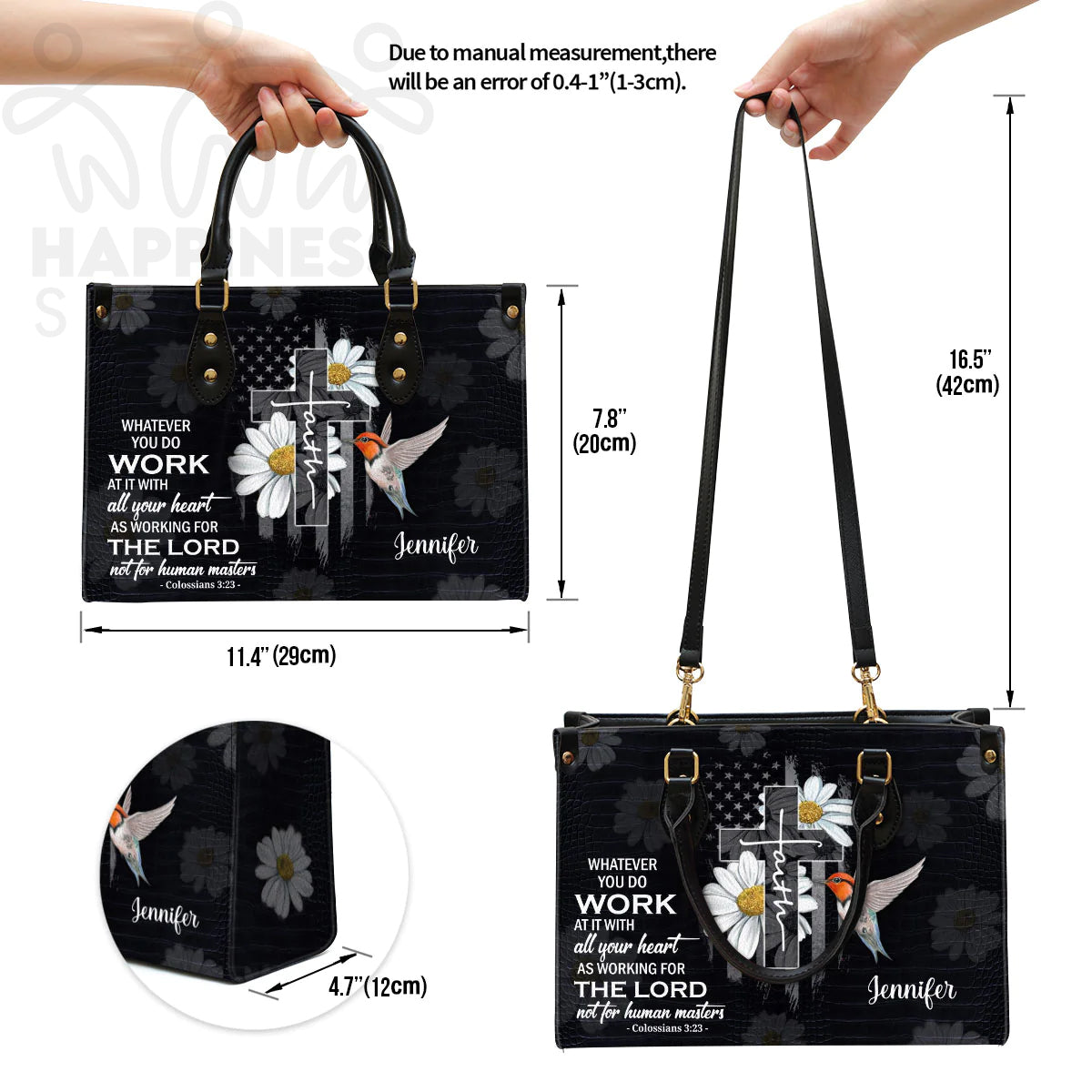 Christianart Handbag, Personalized Hand Bag, Work At It With All Your Heart, Personalized Gifts, Gifts for Women. - Christian Art Bag