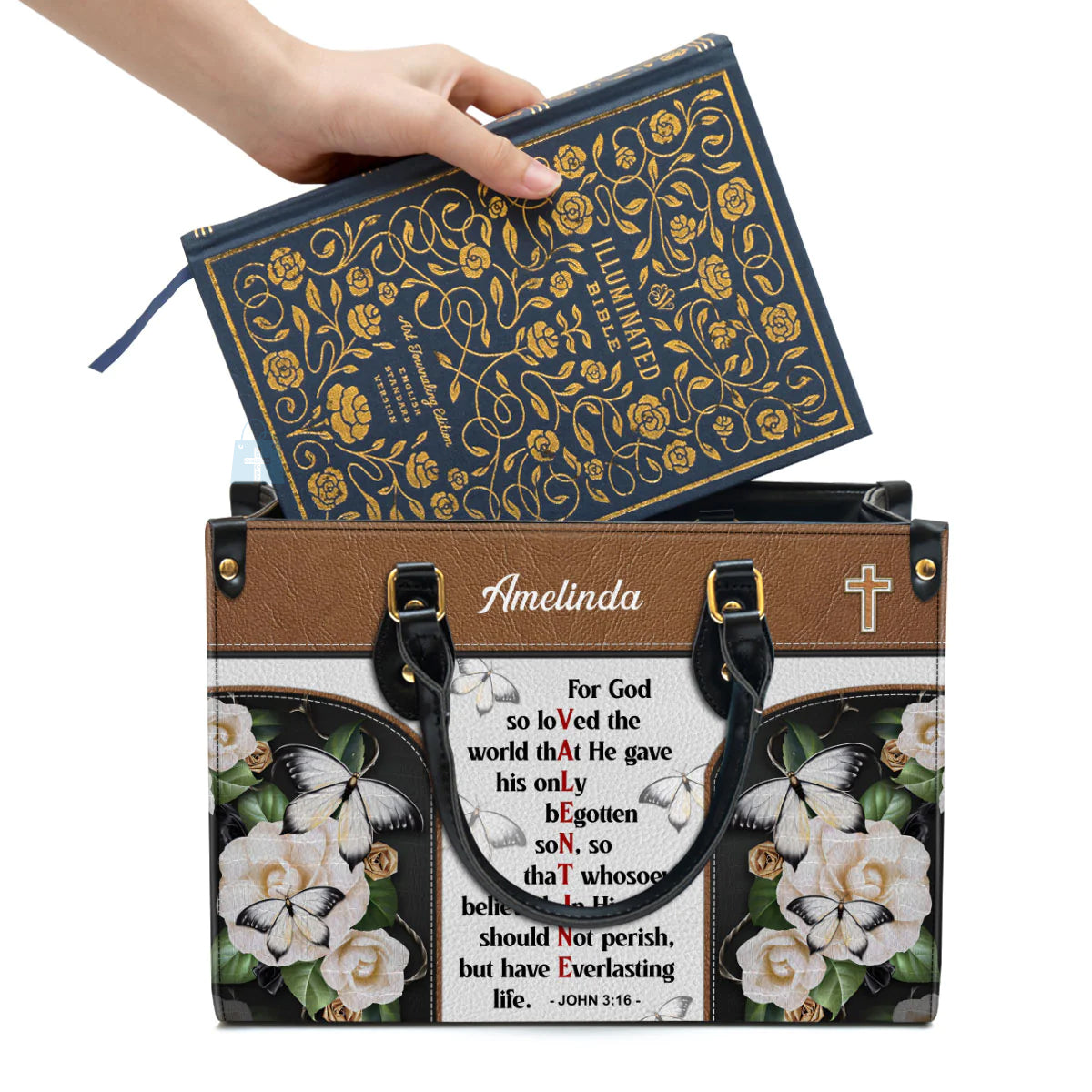 Christianart Handbag, Christian Valentines Day Ideas John 3:16, For God So Loved The World, Personalized Gifts, Gifts for Women. - Christian Art Bag