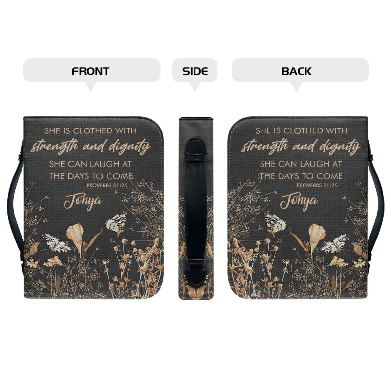 Christianartbag Bible Cover, She Is Clothed With Strength and Dignity Her Bible Cover, Personalized Bible Cover, Flower Bible Cover, Christian Gifts, CAB05201123. - Christian Art Bag