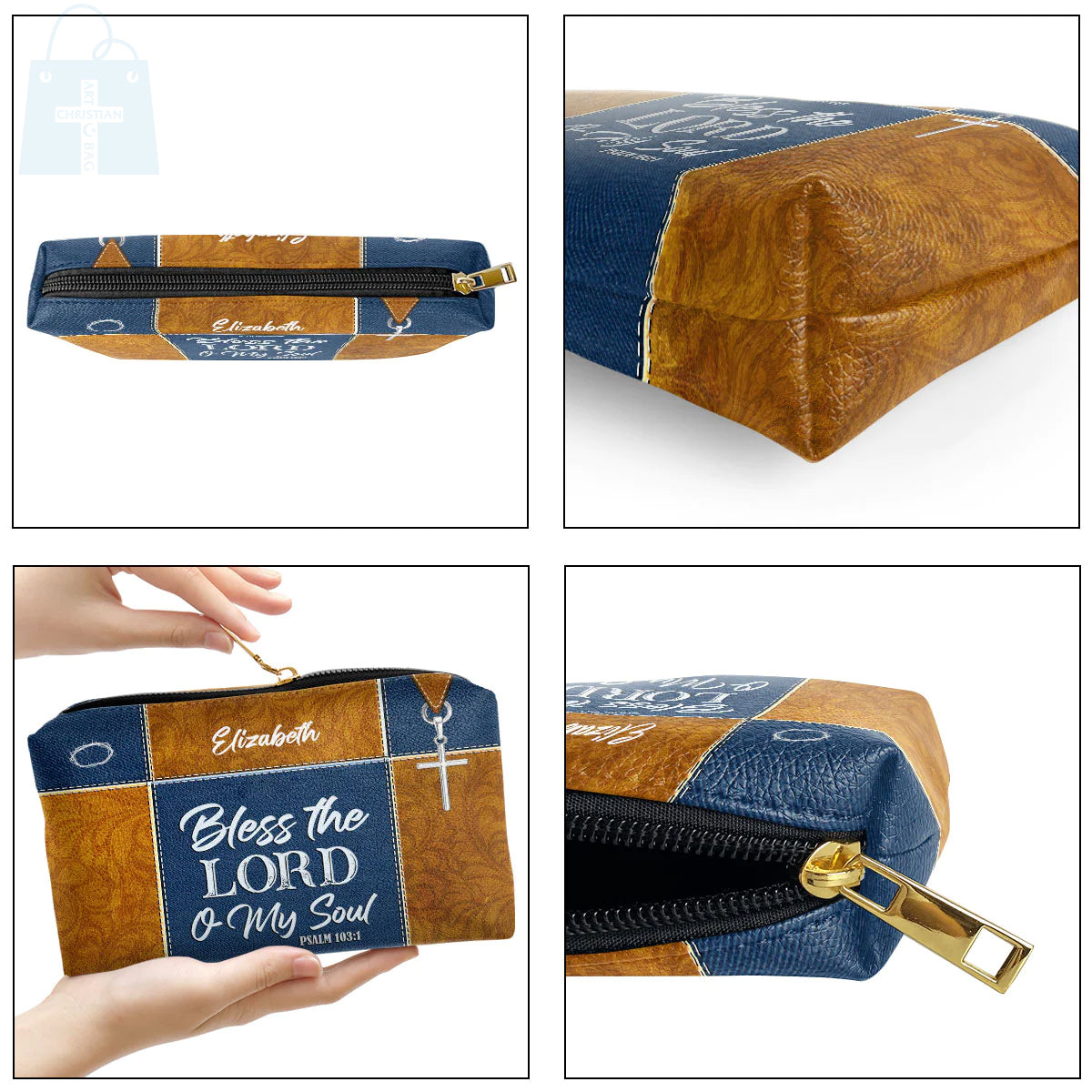 Christianartbag Makeup Cosmetic Bag, Bless The Lord O My Soul, Christmas Gift, Personalized Leather Cosmetic Bag. - Christian Art Bag