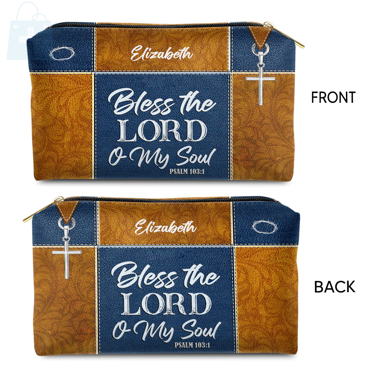 Christianartbag Makeup Cosmetic Bag, Bless The Lord O My Soul, Christmas Gift, Personalized Leather Cosmetic Bag. - Christian Art Bag