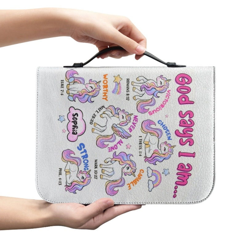 Christianartbag Bible Cover, God Says I Am Bible Cover, Personalized Bible Cover, Unicorn Pink Bible Cover, Bible Cover For Kids, Christian Gifts, CAB01281123. - Christian Art Bag
