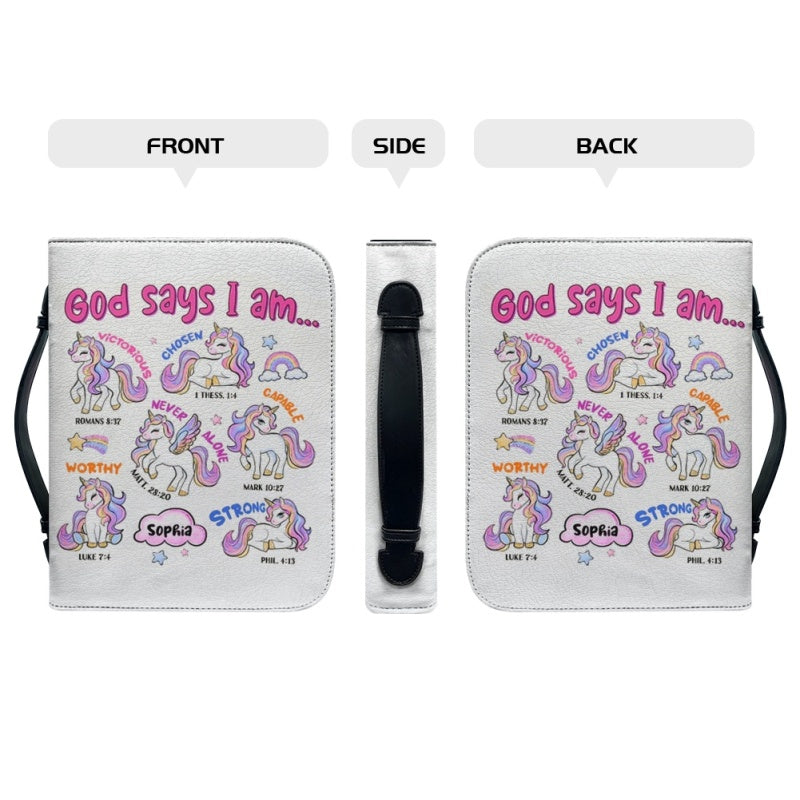 Christianartbag Bible Cover, God Says I Am Bible Cover, Personalized Bible Cover, Unicorn Pink Bible Cover, Bible Cover For Kids, Christian Gifts, CAB01281123. - Christian Art Bag