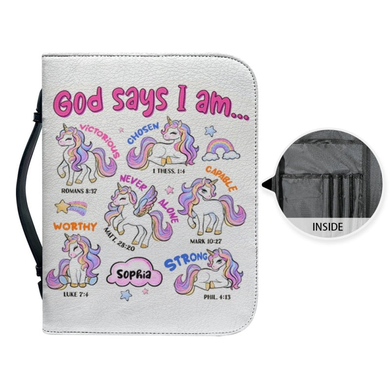Christianartbag Bible Cover, God Says I Am Bible Cover, Personalized Bible Cover, Unicorn Pink Bible Cover, Bible Cover For Kids, Christian Gifts, CAB01281123. - Christian Art Bag