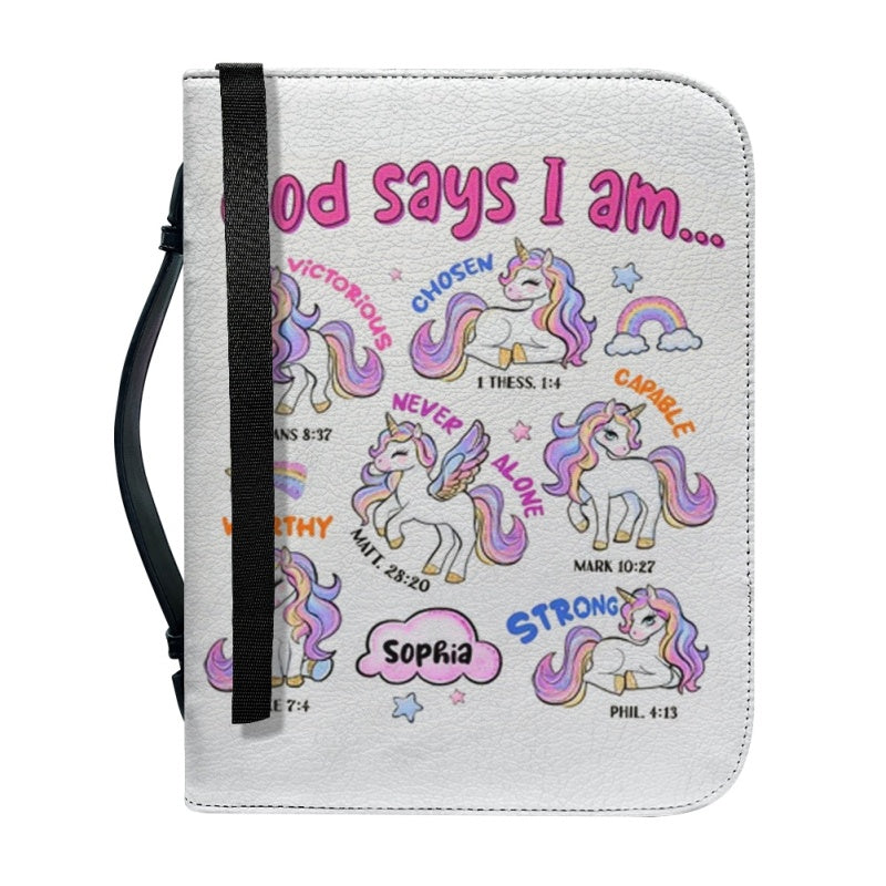 Christianartbag Bible Cover, God Says I Am Bible Cover, Personalized Bible Cover, Unicorn Pink Bible Cover, Bible Cover For Kids, Christian Gifts, CAB01281123. - Christian Art Bag