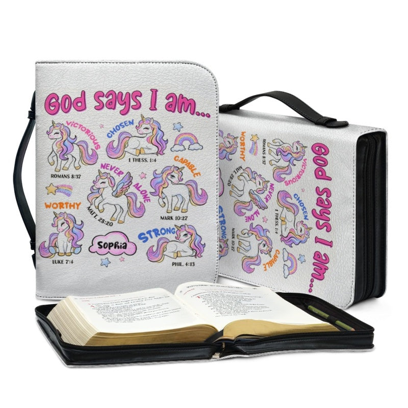 Christianartbag Bible Cover, God Says I Am Bible Cover, Personalized Bible Cover, Unicorn Pink Bible Cover, Bible Cover For Kids, Christian Gifts, CAB01281123. - Christian Art Bag