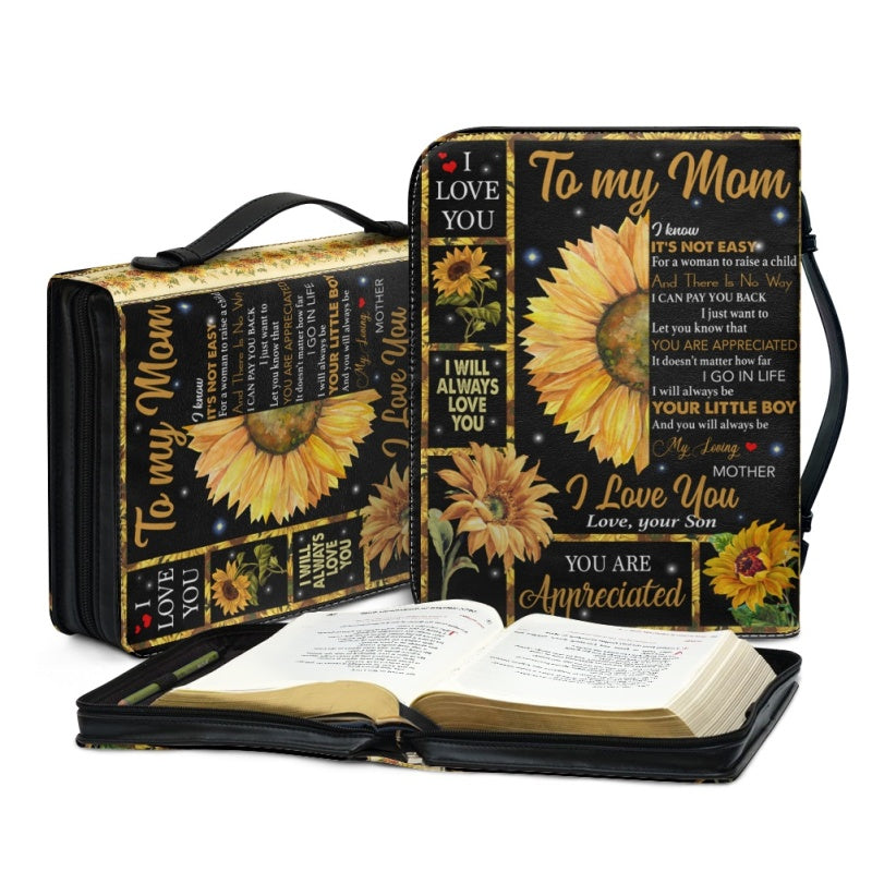 Christianartbag Bible Cover, To My Mom I Love You Sunflower Bible Cover, Personalized Bible Cover, Mom Bible Cover, Mother Days Gifts, CAB02201223. - Christian Art Bag