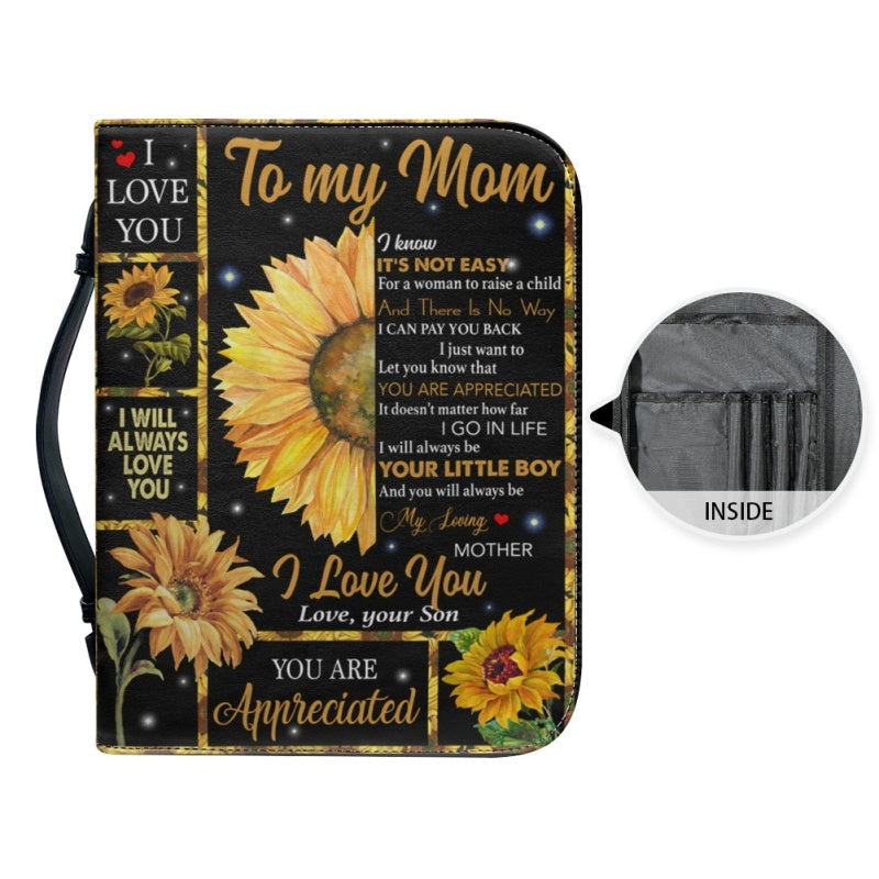 Christianartbag Bible Cover, To My Mom I Love You Sunflower Bible Cover, Personalized Bible Cover, Mom Bible Cover, Mother Days Gifts, CAB02201223. - Christian Art Bag