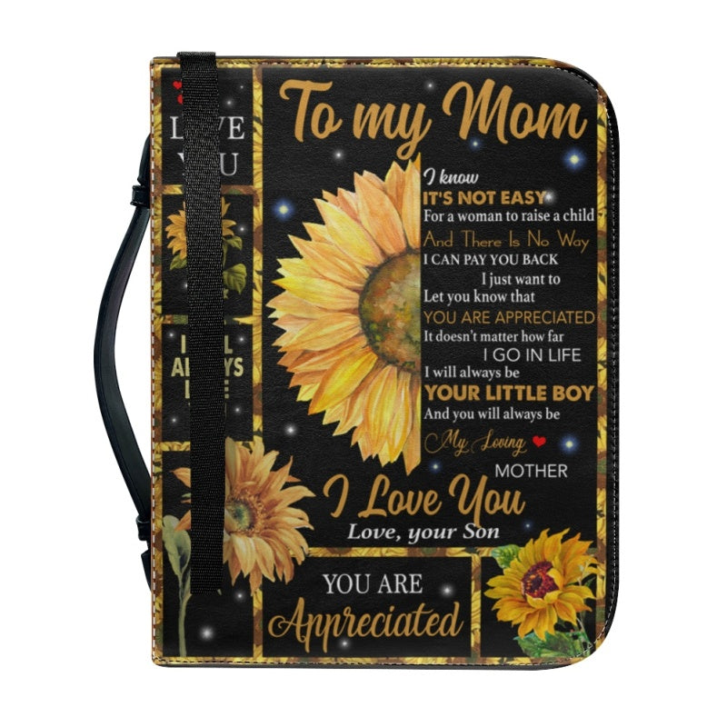 Christianartbag Bible Cover, To My Mom I Love You Sunflower Bible Cover, Personalized Bible Cover, Mom Bible Cover, Mother Days Gifts, CAB02201223. - Christian Art Bag