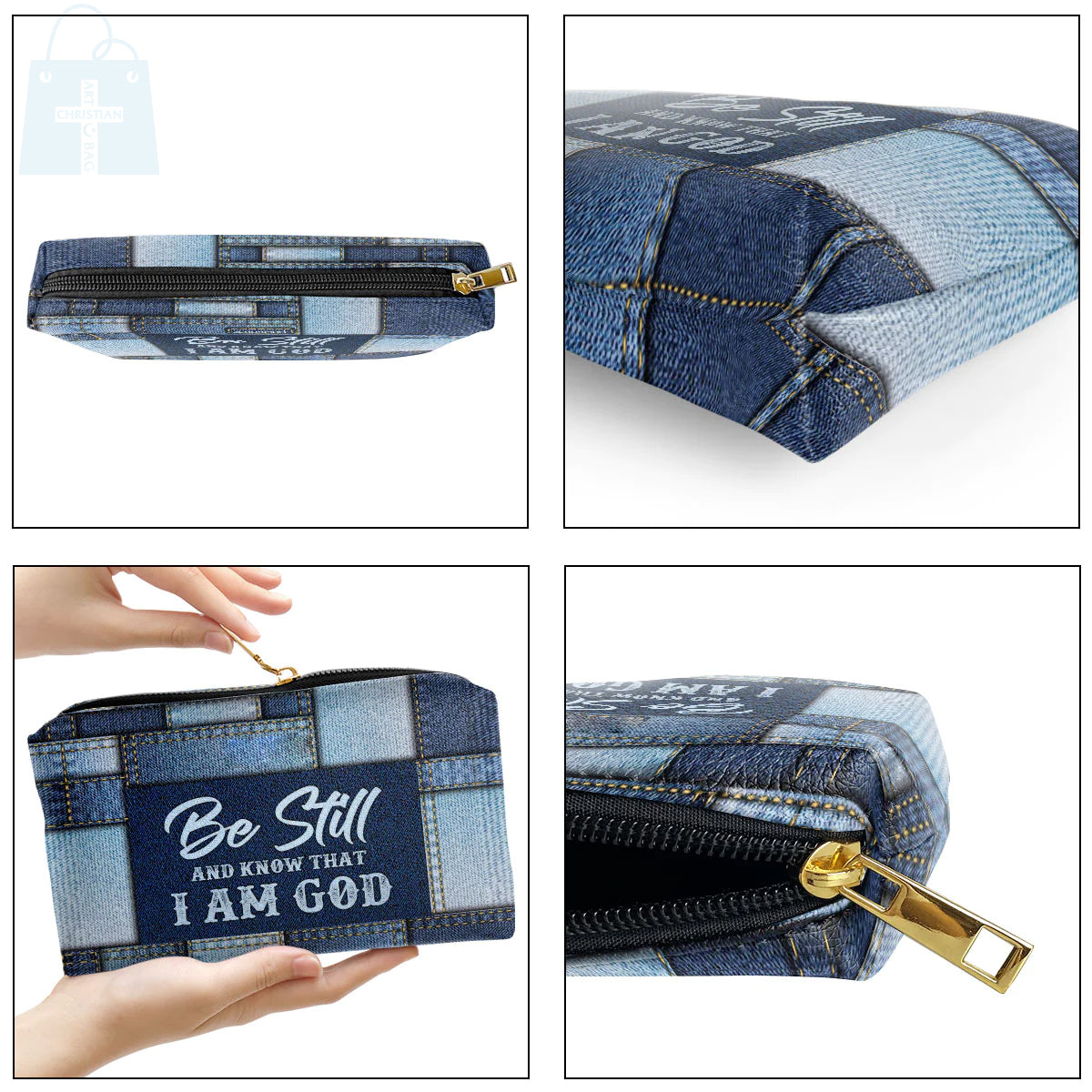 Christianartbag Makeup Cosmetic Bag, Be Still And Know That I Am God Christmas Gift, Personalized Leather Cosmetic Bag. - Christian Art Bag