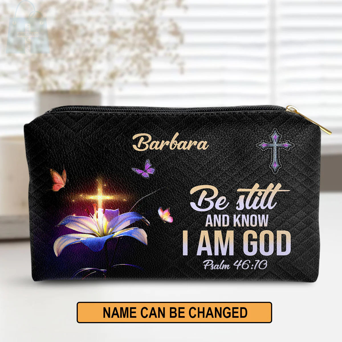 Christianartbag Makeup Cosmetic Bag, Be Still And Know That I Am God, Christmas Gift, Personalized Leather Cosmetic Bag. - Christian Art Bag