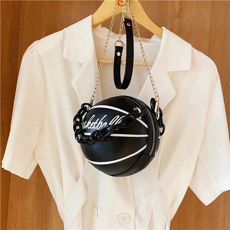 CHRISTIANARTBAG Women's Basketball Handbag - Small PU Leather Crossbody Bag, Round Casual Shoulder Purse for Girls and Women