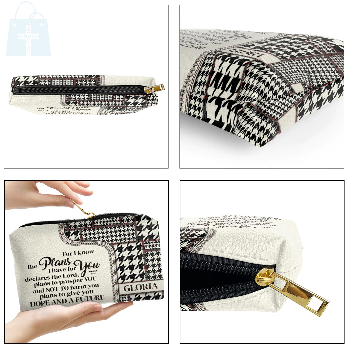 Christianartbag Makeup Cosmetic Bag, For I Know The Plans I Have For You, Christmas Gift, Personalized Leather Cosmetic Bag. - Christian Art Bag