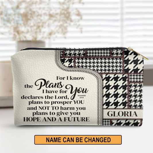 Christianartbag Makeup Cosmetic Bag, For I Know The Plans I Have For You, Christmas Gift, Personalized Leather Cosmetic Bag. - Christian Art Bag