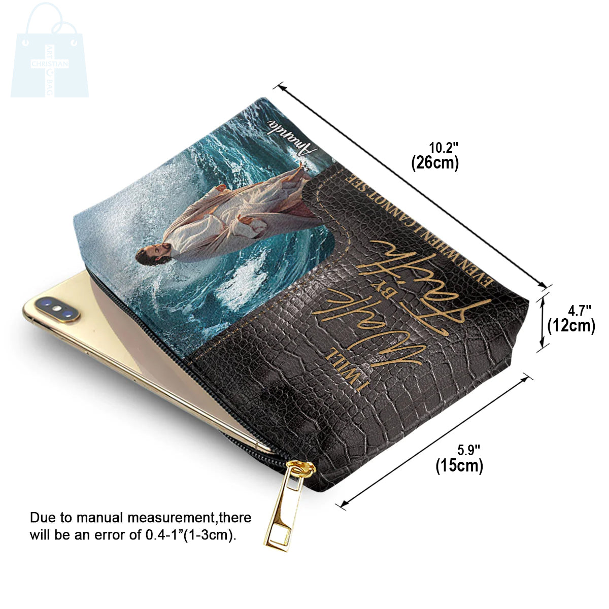 Christianartbag Makeup Cosmetic Bag, I Will Walk By Faith Even When I Cannot See, Christmas Gift, Personalized Leather Cosmetic Bag. - Christian Art Bag