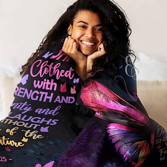 Christianart Blanket, She Is Clothed With Strength, Christian Blanket, Bible Verse Blanket, Personalized Blanket, Christmas Gift. - Christian Art Bag