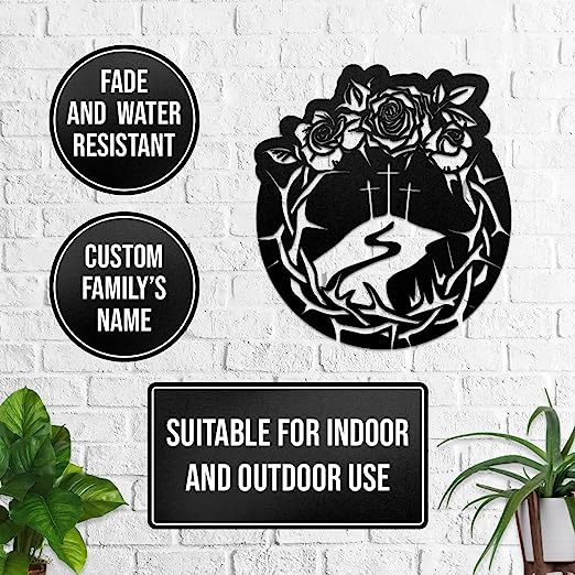 Christianartbag Metal Signs, Crown Of Thorns With Flowers & Cross, Christian Wall Art With Religious Scripture, Appreciation Gifts For Family - Christian Art Bag