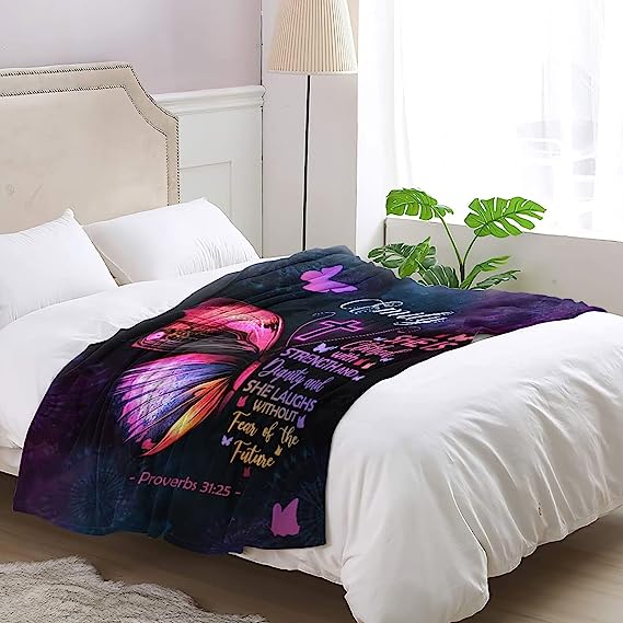 Christianart Blanket, She Is Clothed With Strength, Christian Blanket, Bible Verse Blanket, Personalized Blanket, Christmas Gift. - Christian Art Bag