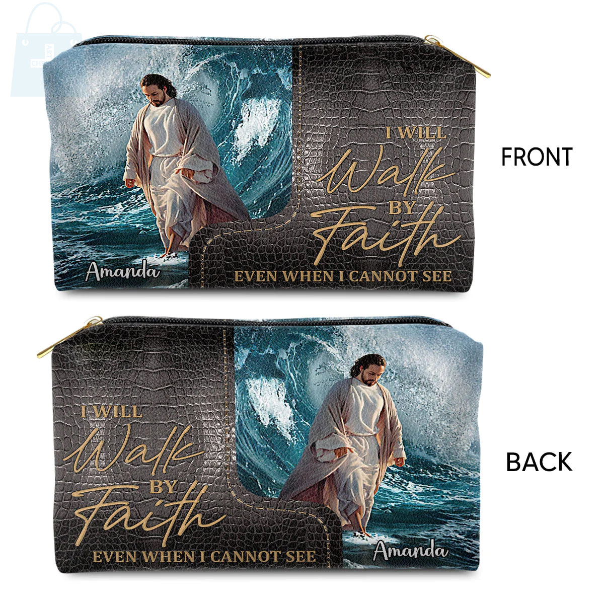 Christianartbag Makeup Cosmetic Bag, I Will Walk By Faith Even When I Cannot See, Christmas Gift, Personalized Leather Cosmetic Bag. - Christian Art Bag
