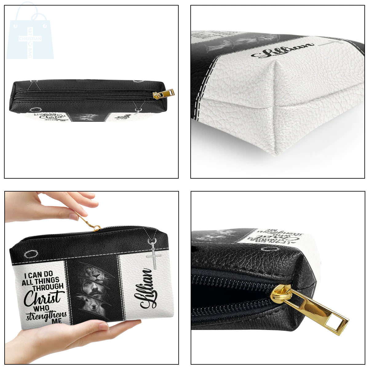 Christianartbag Makeup Cosmetic Bag, Jesus & Lion, Christmas Gift, Personalized Leather Cosmetic Bag. - Christian Art Bag