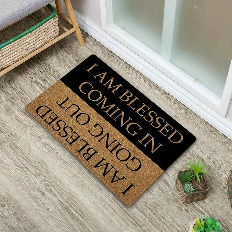 Christianartbag Door Mats, 1pc Funny Welcome Doormats, Indoor Entrance Mat, I AM Blessed Coming In And Going Out Doormat With Rubber Backing, House Warming Gift Mats Home Decor, CABDM06170923. - Christian Art Bag