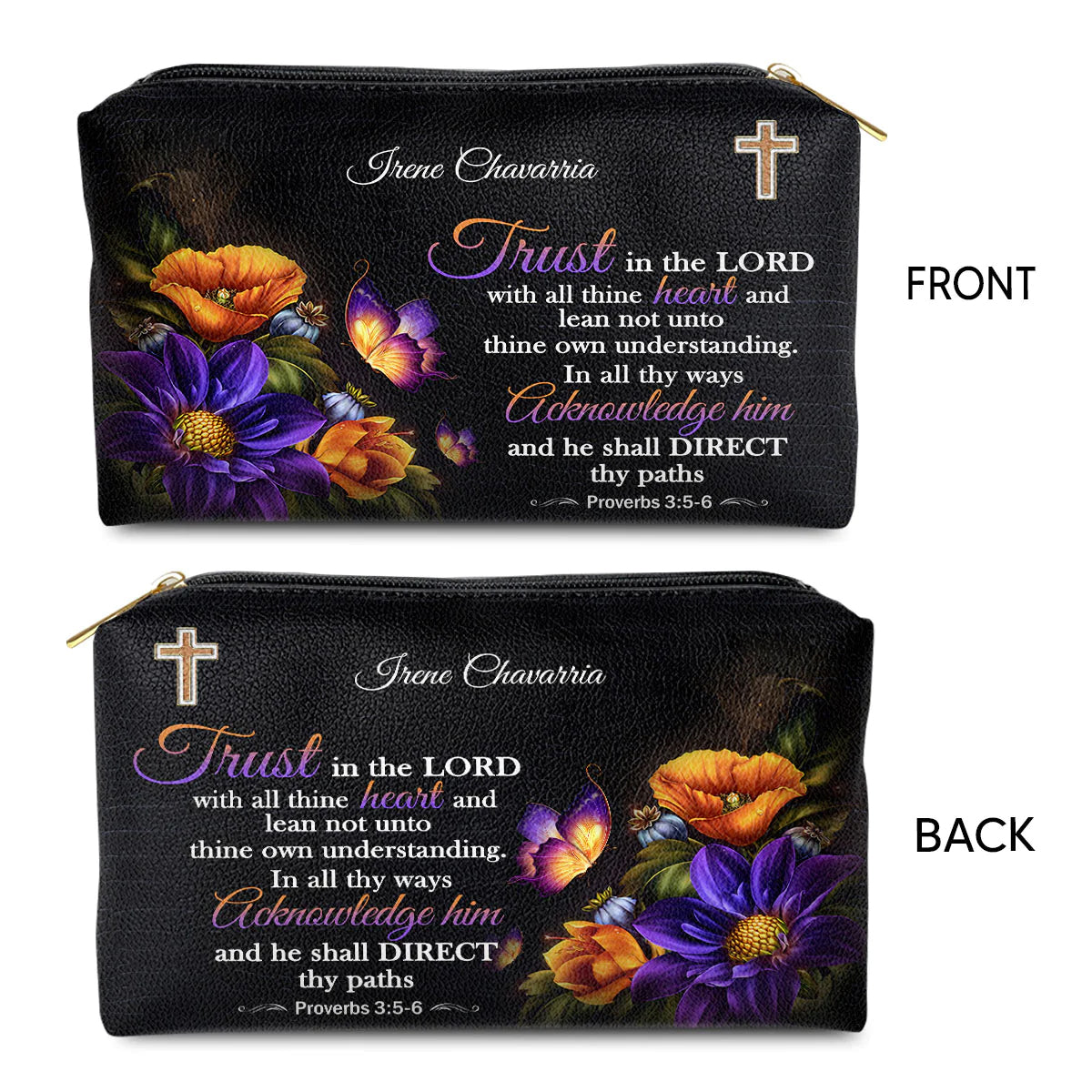 Christianartbag Makeup Cosmetic Bag, Trust In The Lord With All Thine Heart, Christmas Gift, Personalized Leather Cosmetic Bag. - Christian Art Bag